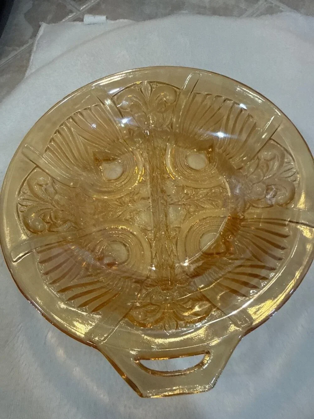 vintage Indiana Glass Killarney Marigold Carnival Glass Divided Relish Dish